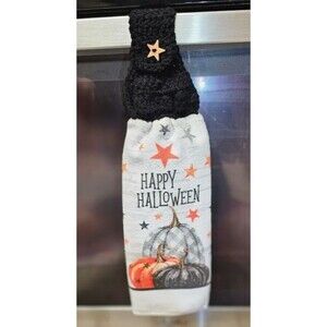 Halloween Crocheted Hanging Kitchen Hand Full Towel Pumpkin Star Button Handmade